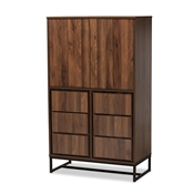 Baxton Studio Neil Modern and Contemporary Walnut Brown Finished Wood and Black Finished Metal Multipurpose Storage Cabinet